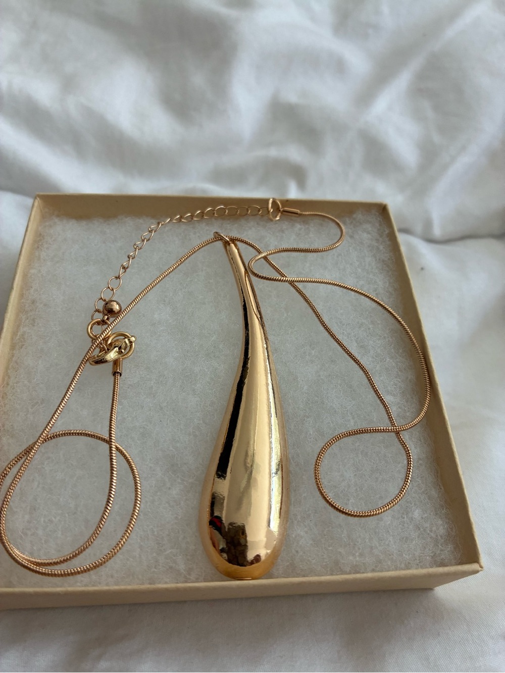 Natasha Couture Polished Gold Teardrop Pendant Necklace